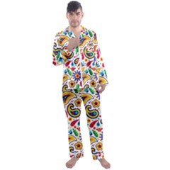 Baatik Print Men s Long Sleeve Satin Pyjamas Set by designsbymallika