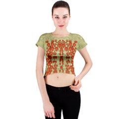 Roses Decorative In The Golden Environment Crew Neck Crop Top by pepitasart