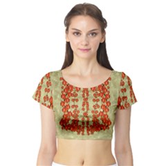 Roses Decorative In The Golden Environment Short Sleeve Crop Top by pepitasart