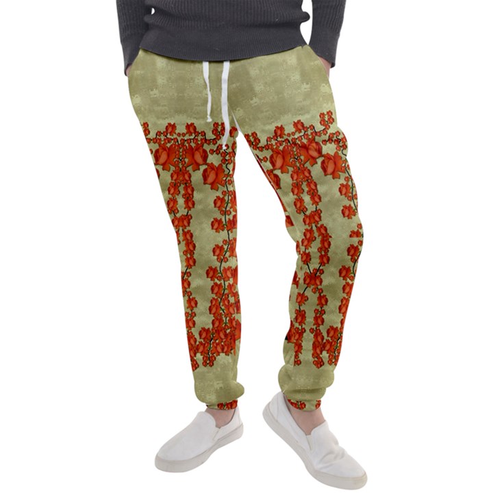 Roses Decorative In The Golden Environment Men s Jogger Sweatpants