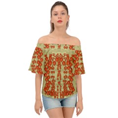 Roses Decorative In The Golden Environment Off Shoulder Short Sleeve Top by pepitasart