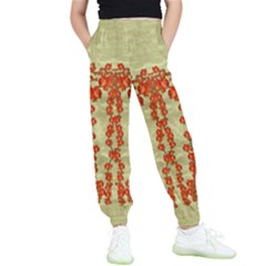 Roses Decorative In The Golden Environment Kids  Elastic Waist Pants by pepitasart