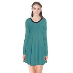 Celadon Green - Long Sleeve V-neck Flare Dress by FashionLane