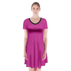 Dark Carnation Pink - Short Sleeve V-neck Flare Dress by FashionLane