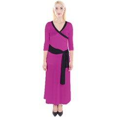 Dark Carnation Pink - Quarter Sleeve Wrap Maxi Dress by FashionLane