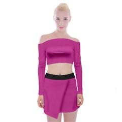 Dark Carnation Pink - Off Shoulder Top With Mini Skirt Set by FashionLane