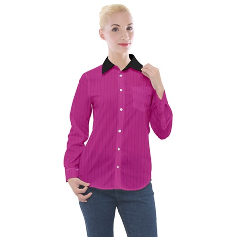 Dark Carnation Pink - Women s Long Sleeve Pocket Shirt by FashionLane