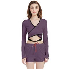 Dark Byzantium - Velvet Wrap Crop Top And Shorts Set by FashionLane