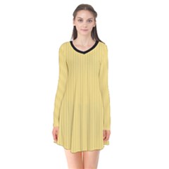 Jasmine Yellow - Long Sleeve V-neck Flare Dress by FashionLane