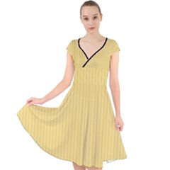 Jasmine Yellow - Cap Sleeve Front Wrap Midi Dress by FashionLane