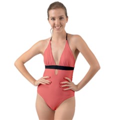 Living Coral - Halter Cut-out One Piece Swimsuit by FashionLane