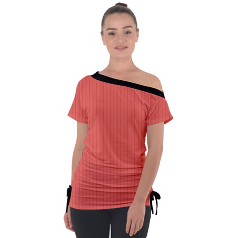 Living Coral - Off Shoulder Tie-up Tee by FashionLane