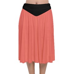 Living Coral - Velvet Flared Midi Skirt by FashionLane