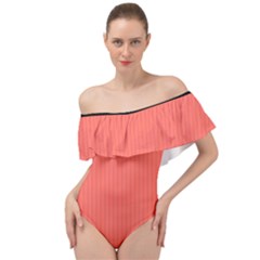 Living Coral - Off Shoulder Velour Bodysuit  by FashionLane