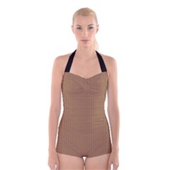 Bone Brown - Boyleg Halter Swimsuit  by FashionLane