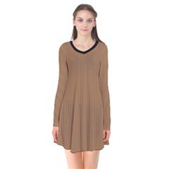 Bone Brown - Long Sleeve V-neck Flare Dress by FashionLane