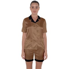 Bone Brown - Satin Short Sleeve Pyjamas Set by FashionLane