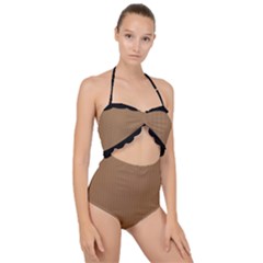 Bone Brown - Scallop Top Cut Out Swimsuit by FashionLane