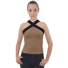 Bone Brown - Cross Neck Velour Top by FashionLane