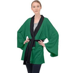 Cadmium Green - Long Sleeve Velvet Kimono  by FashionLane