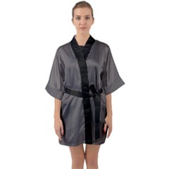 Carbon Grey - Half Sleeve Satin Kimono  by FashionLane