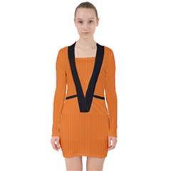 Carrot Orange - V-neck Bodycon Long Sleeve Dress by FashionLane