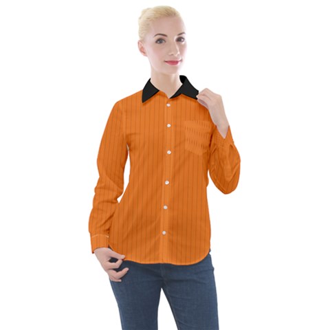 Carrot Orange - Women s Long Sleeve Pocket Shirt by FashionLane