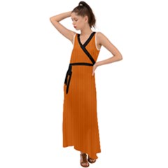 Carrot Orange - V-neck Chiffon Maxi Dress by FashionLane