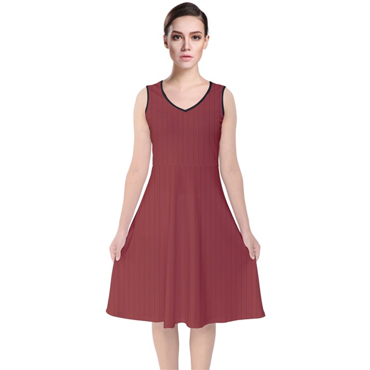 Chili Oil Red - V-Neck Midi Sleeveless Dress 