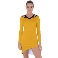 Chinese Yellow - Asymmetric Cut-out Shift Dress by FashionLane