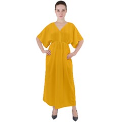 Chinese Yellow - V-neck Boho Style Maxi Dress by FashionLane