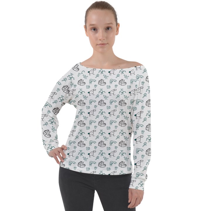 Jessica s Doodles Off Shoulder Long Sleeve Velour Top