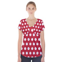 Red Polka-dot Doodles Short Sleeve Front Detail Top by pishposhpal