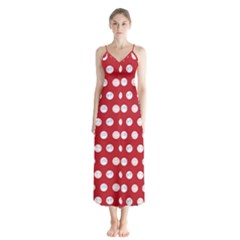 Red Polka-dot Doodles Button Up Chiffon Maxi Dress by pishposhpal