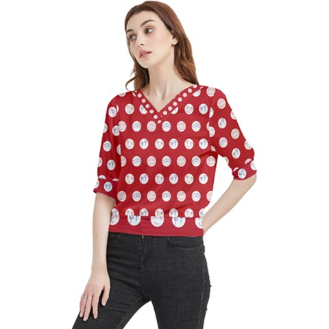 Red Polka-dot Doodles Quarter Sleeve Blouse by pishposhpal