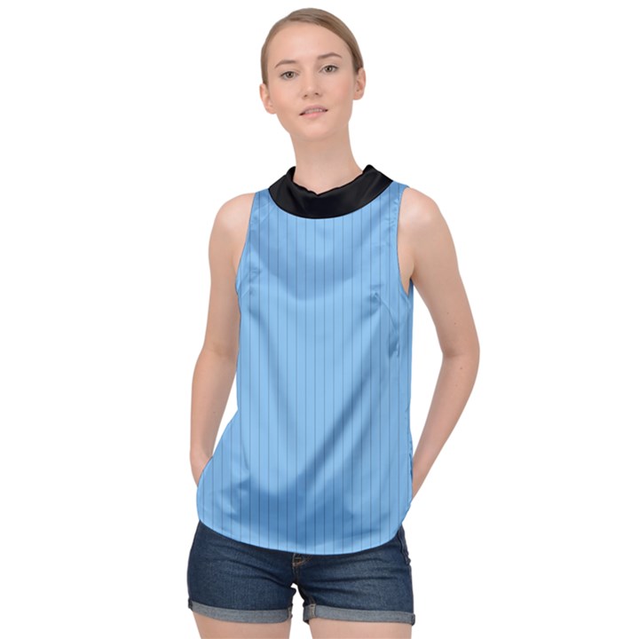 Aero Blue - High Neck Satin Top