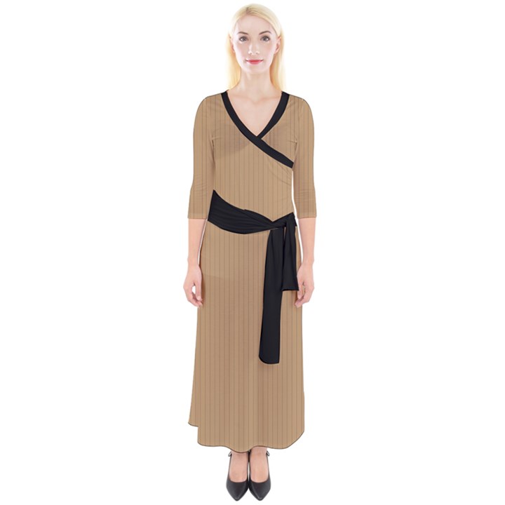 Wood Brown - Quarter Sleeve Wrap Maxi Dress