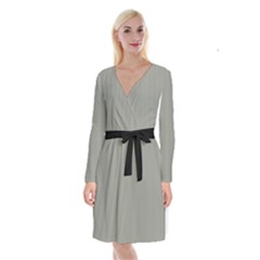 Trout Grey - Long Sleeve Velvet Front Wrap Dress by FashionLane