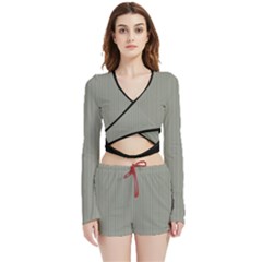 Trout Grey - Velvet Wrap Crop Top And Shorts Set