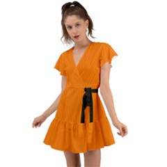 Turmeric Orange - Flutter Sleeve Wrap Dress by FashionLane