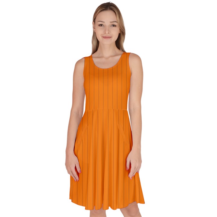 Turmeric Orange - Knee Length Skater Dress With Pockets