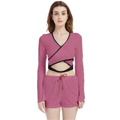 Tulip Pink - Velvet Wrap Crop Top And Shorts Set