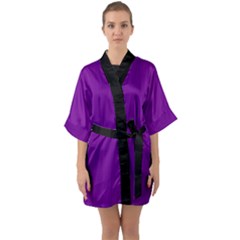 Violet Purple - Half Sleeve Satin Kimono  by FashionLane