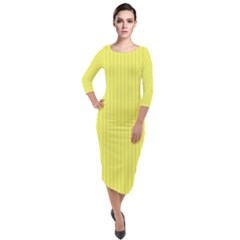 Unmellow Yellow - Quarter Sleeve Midi Velour Bodycon Dress by FashionLane