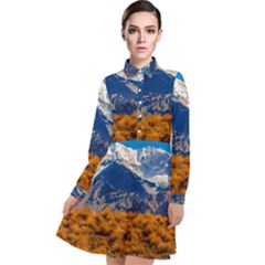 Aconcagua Park Landscape, Mendoza, Argentina Long Sleeve Chiffon Shirt Dress by dflcprintsclothing