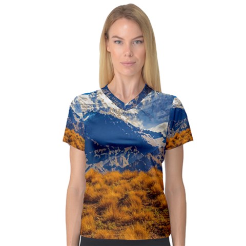 Aconcagua Park Landscape, Mendoza, Argentina V-neck Sport Mesh Tee by dflcprintsclothing