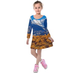 Aconcagua Park Landscape, Mendoza, Argentina Kids  Long Sleeve Velvet Dress by dflcprintsclothing