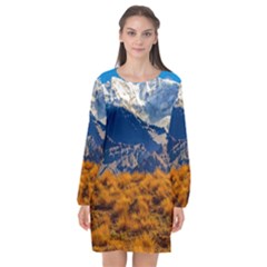 Aconcagua Park Landscape, Mendoza, Argentina Long Sleeve Chiffon Shift Dress  by dflcprintsclothing