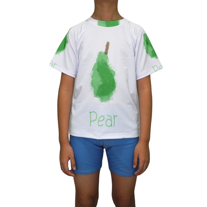 Pear Fruit Watercolor Painted Kids  Short Sleeve Swimwear