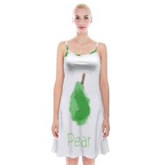 Pear Fruit Watercolor Painted Spaghetti Strap Velvet Dress